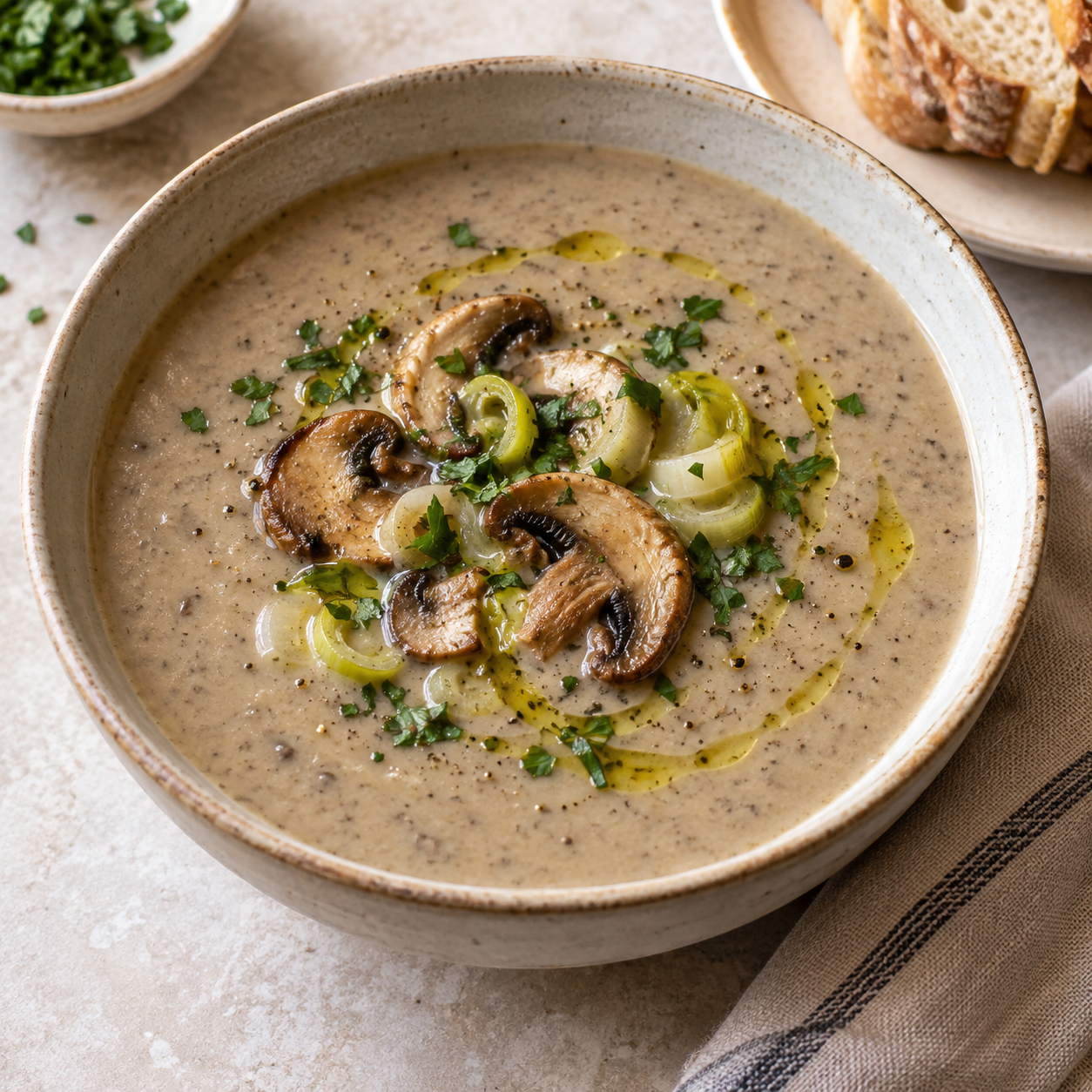 Crema de champiñones y puerro